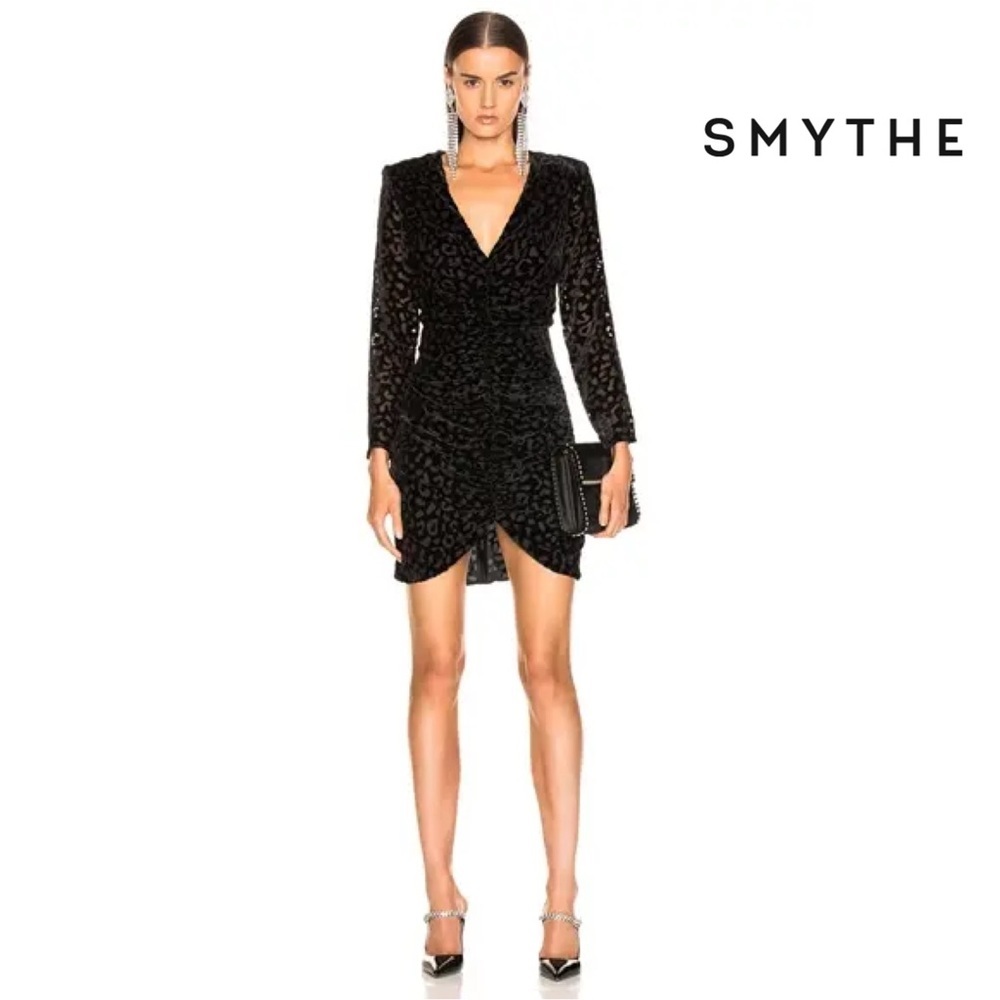 Smythe Devore Ruched Velvet Dress in Black Animal Print